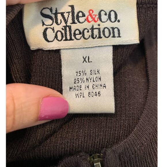 Style & Co Collection brown silk zipper knit jacket size XL - Picture 3 of 7